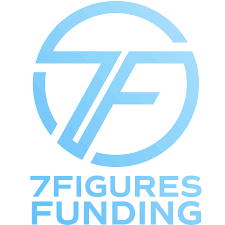A blue logo with the words 7 figures funding underneath it.